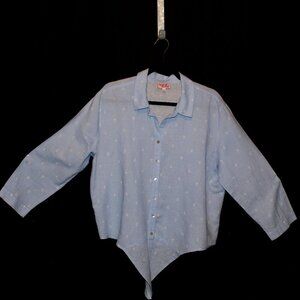 Hester & Orchard, Blouse, XL, Light Blue w/ White Anchor Pattern, 3/4 Sleeve